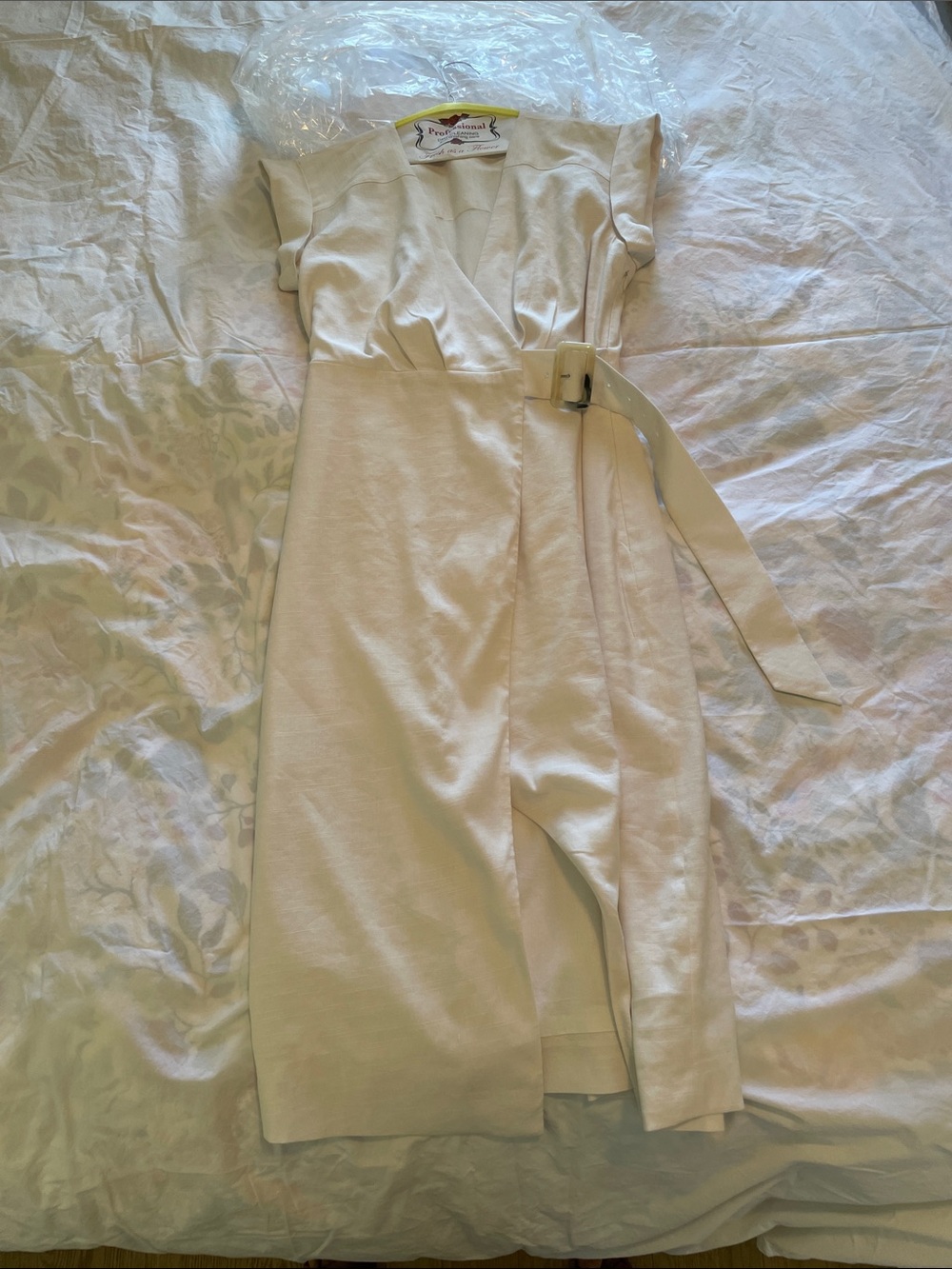 Veronica Beard Octavia Stretch Linen Off-White Wrap Midi Dress - Picture 7 of 16